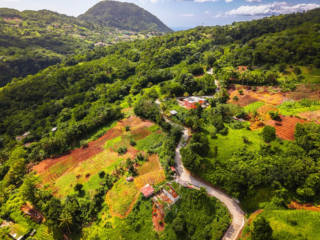 Pichelin in Dominica met kustdorp en uitzicht over de Caribische Zee